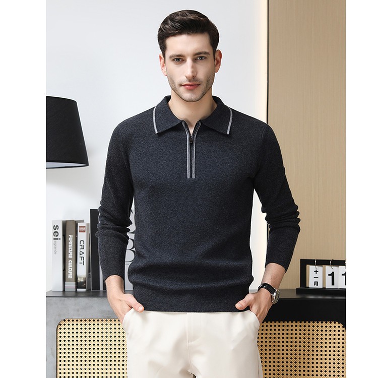 Suéter de punto de otoño de hombre nuevo cuello de lana de mediana edad manga larga semi-cremallera chaqueta de otoño de hombre camiseta de base