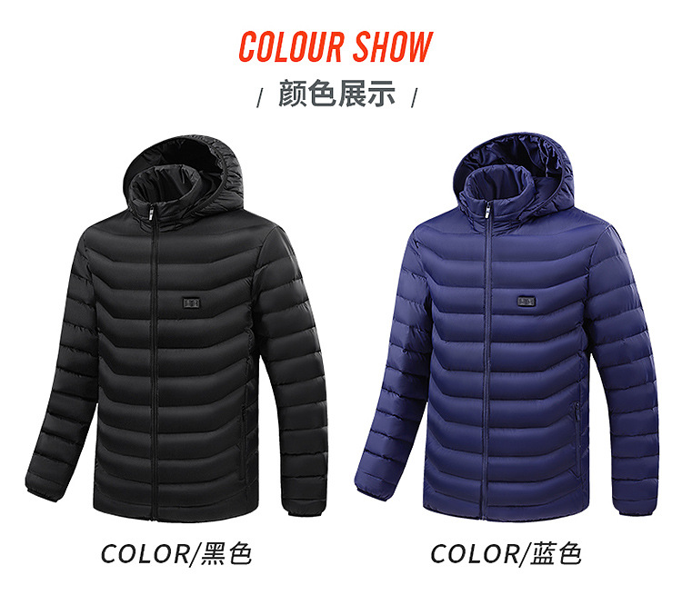 Cross-border exclusive supply of European, American and European code heating cotton-padded jackets, dual-control 15-zone intelligent constant temperature heating cotton-padded jackets for men in stock pic 11