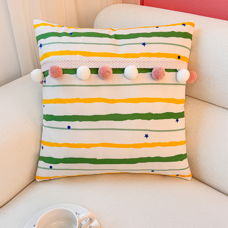 Funda de almohada con estampado corrugado de tres colores, almohada de sofá de sala de estar, almohada de cintura abstracta con estampado de cabecera, bola de pelo