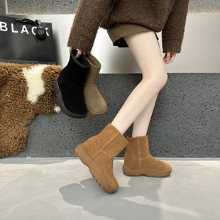 Inner Height Snow Boots Women's Winter fleece-lined Thickened New Leather Waterproof -40-degree Thick Bottom Short Boots Trendy Women