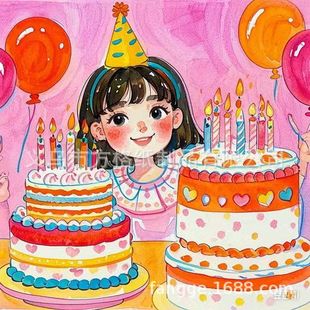 Cross-border Hot-selling Cartoon Birthday Cake Stickers Stickers for Children Party Birthday Cake Waper Print Stickers
