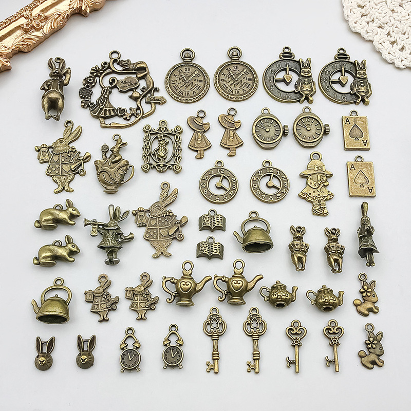 Mix 45 retro Alice in Wonderland rabbit teapot clock key pendant diy jewelry accessories