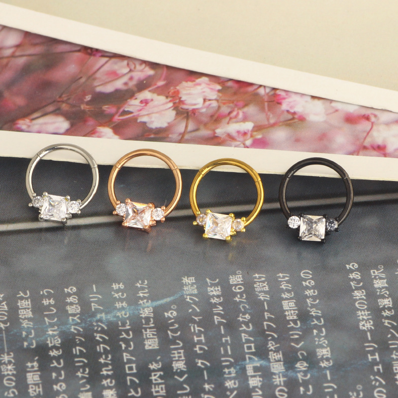 Rose Gold Star Nose Ring 1.2x10mm Stainless Steel Micro Inlay Nose Stud Septum Ear Piercing Jewelry Wholesale detail image 8