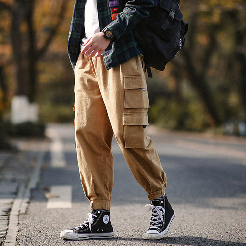 Men's Fall Compression Work Pants, Oversized Loose Straight Leg Casual Pants for Plus Size, Trendy Streetwear, Korean Style