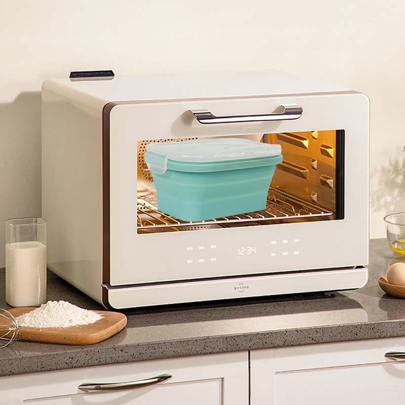 Nueva caja de almuerzo de silicona portátil plegable caja de almacenamiento refrigerador al por mayor calentamiento de microondas