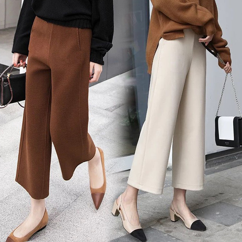Woolen wide-leg pants women's autumn and winter 2023 new high waist loose slimming casual straight pants chic woolen cropped pants