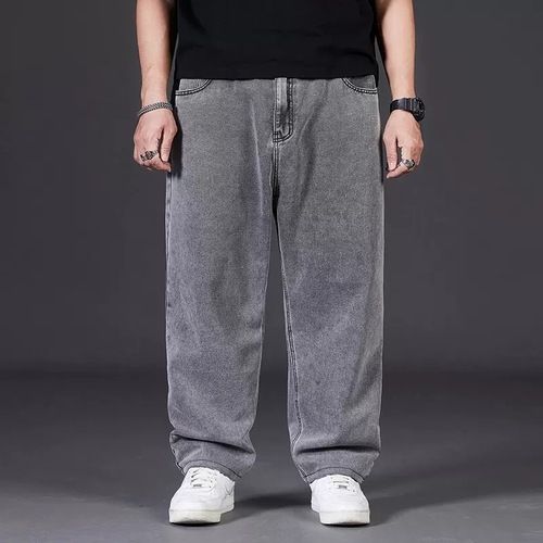 Men's Autumn Fat-Fit Wide-Leg Loose Straight Leg Trousers with Elastic Waist