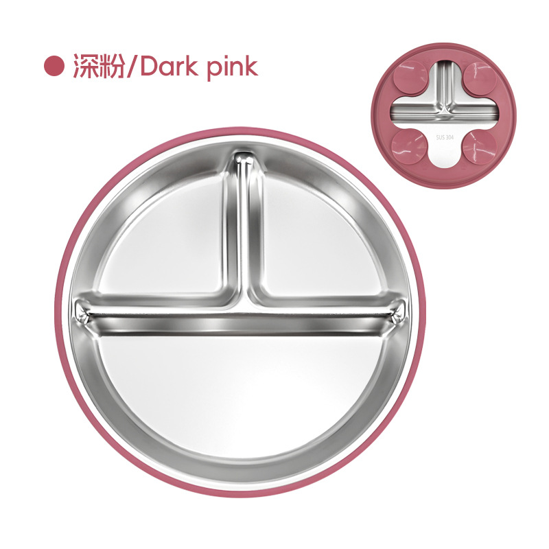 Amazon cubiertos infantiles de acero inoxidable para bebés comidas 304 cubiertos de acero inoxidable platos de silicona tipo ventosa