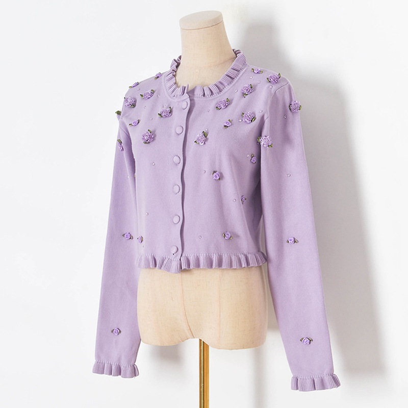 Women's Clothing Flower Diamond Ruffle Knit Cardigan + Suspender Dress Women's Set_voghion.com