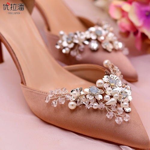 Ulapan foreign trade metal alloy shoe buckle shoe accessories freely removable pearl shoe flower bridal shoe clip HX22