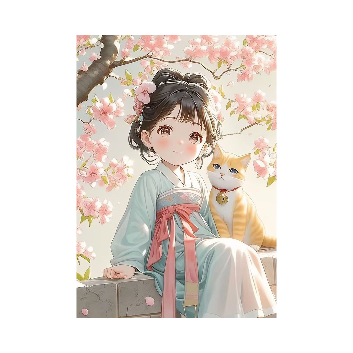 Mona Lisa, Punto de Cruz Realista, Niña y Gato Bajo el Árbol de Duraznos, Nuevo Punto de Cruz Simple de Anime y Dibujos Animados image 5