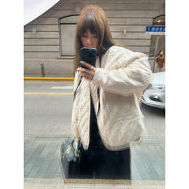 FOX ROOM 韩系圆领菱格棉服2025冬季新款宽松单排扣夹棉外套WC035