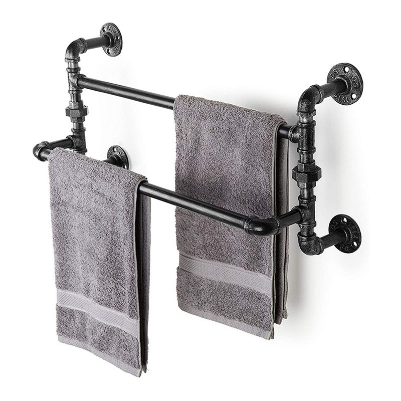 Foreign Trade Towel Rack Industrial Air Pipe Wall Hanging Vintage Bathroom Bath Towel Storage Rod Bathroom Double Rod Clothes Rod Toilet
