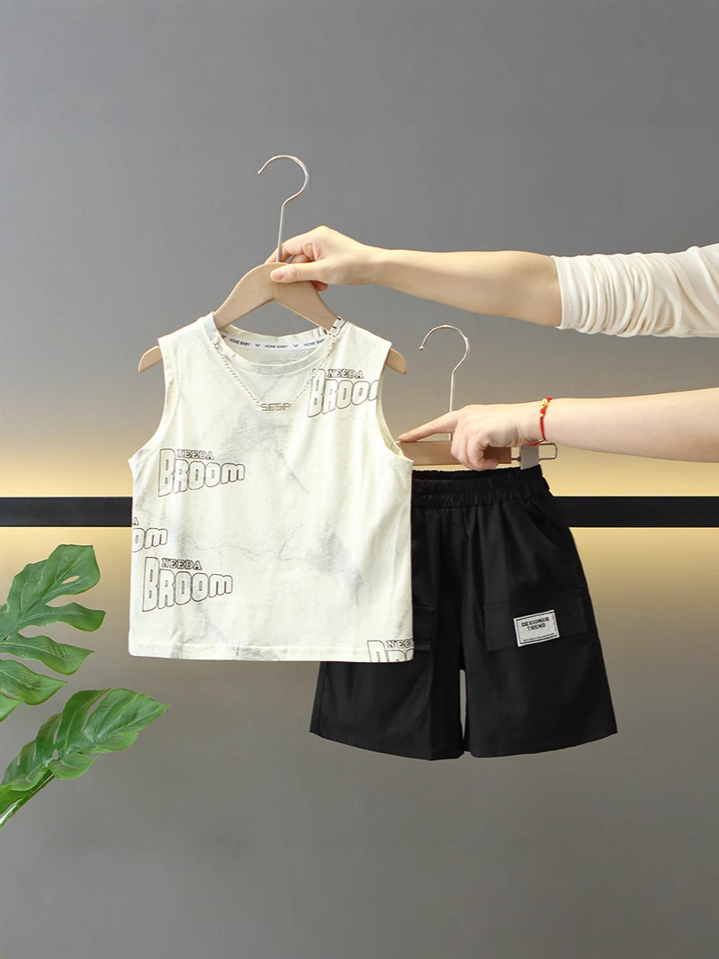 7910 traje de chaleco de verano para niños 2025 nueva ropa de bebé de dos piezas sin mangas delgadas de verano para niños de moda