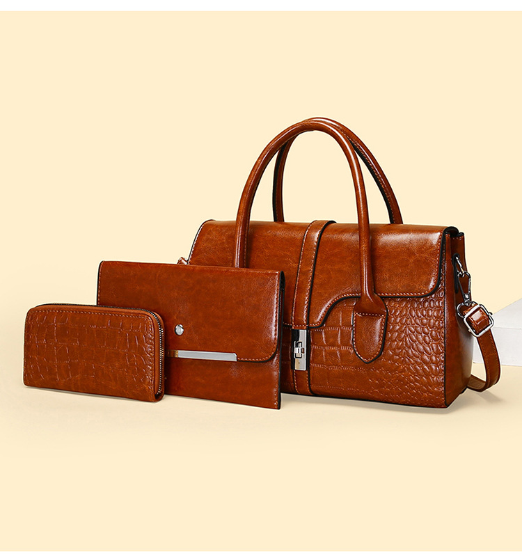 Elegant Crocodile-Pattern PU Shoulder Bag – Vintage-Inspired Medium Tote With Dual Straps & Zipper Closure_voghion.com