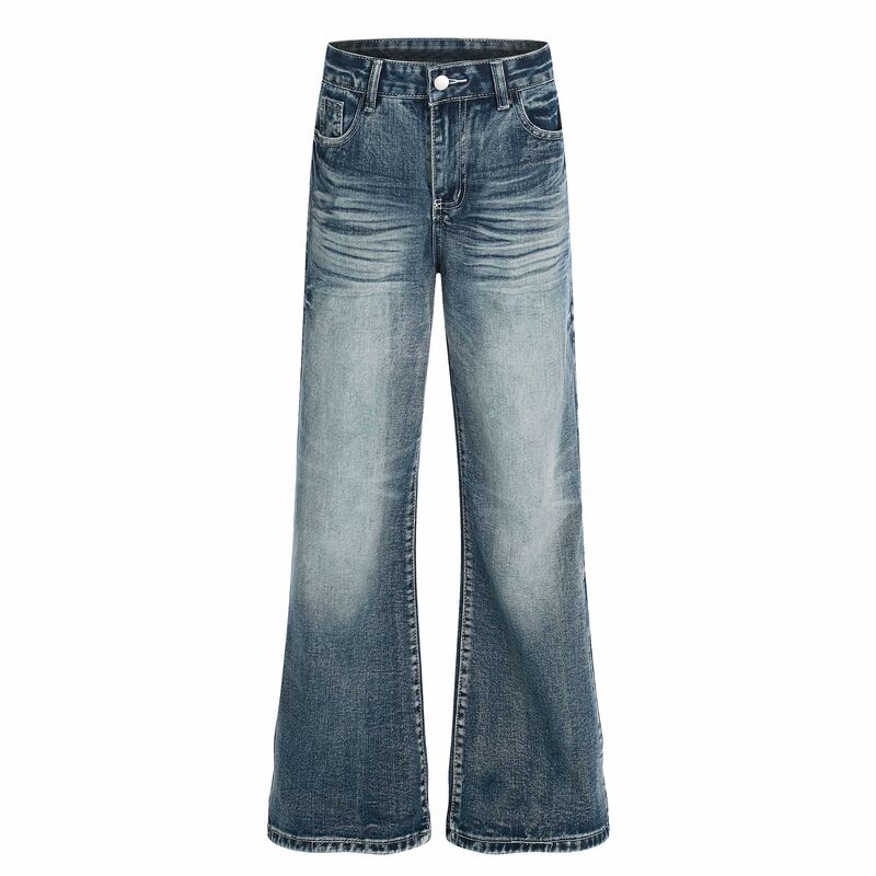 26 Spring New Style American Retro Washed Vintage Mid-Low Waist Slightly Stretchy Slightly Loose Flared Floor-Length Jeans for Girls
