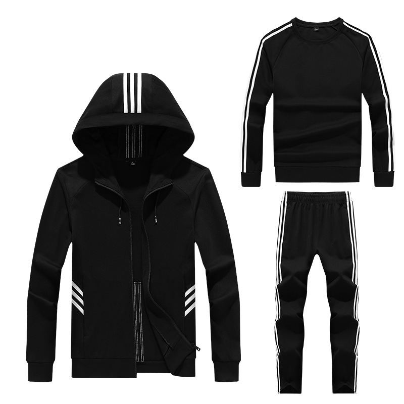 Jin Mian Rome Three Bars Hooded Sports Sweat Long Sleeve Trousers suit Men's and Women's Casual Wear Three-Piece Set