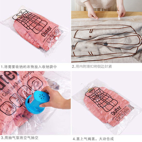Household side pull hanging vacuum compression bag transparent hanging down jacket clothes dustproof storage bag wholesale