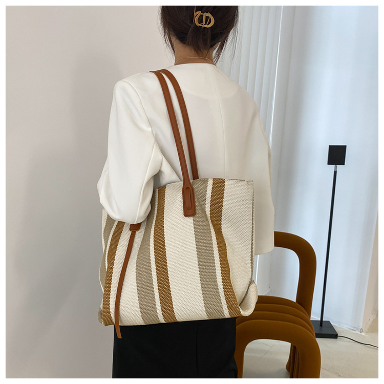 Wholesale Large-capacity Stripe Canvas Tote Bag Nihaojewelry display picture 13