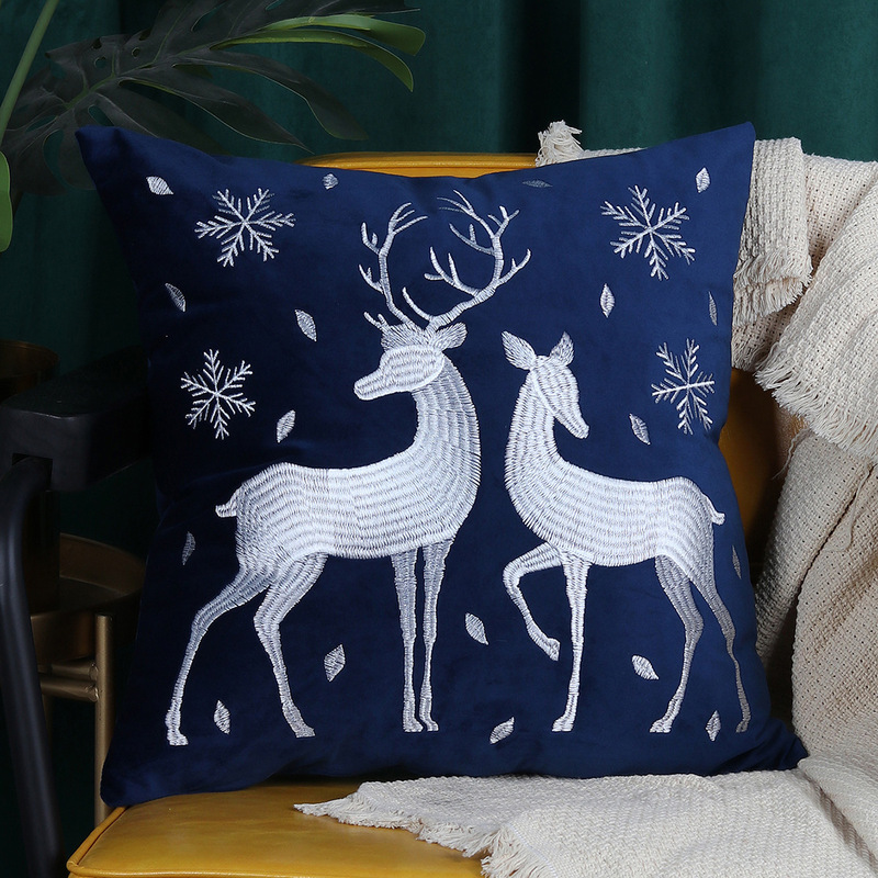 ヘラジカのクリスマスツリーブロンズ枕カバー、秋冬スノーフレーク刺繍クッションカバー45*45、クロスボーダーホットセール|undefined