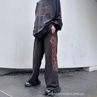 Спортивные брюки унисекс, свободные прямые oversize, стирка-эффект чёрный или фуксия, S–L