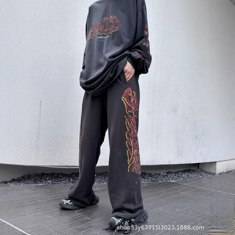 Спортивные брюки унисекс, свободные прямые oversize, стирка-эффект чёрный или фуксия, S–L