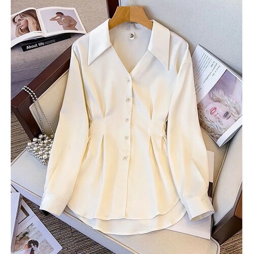 Women's Long-Sleeve Shirt for Autumn 2025, Plus Size, Fat-Hiding, Waist-Slimming Design, Stylish Base Shirt for Women