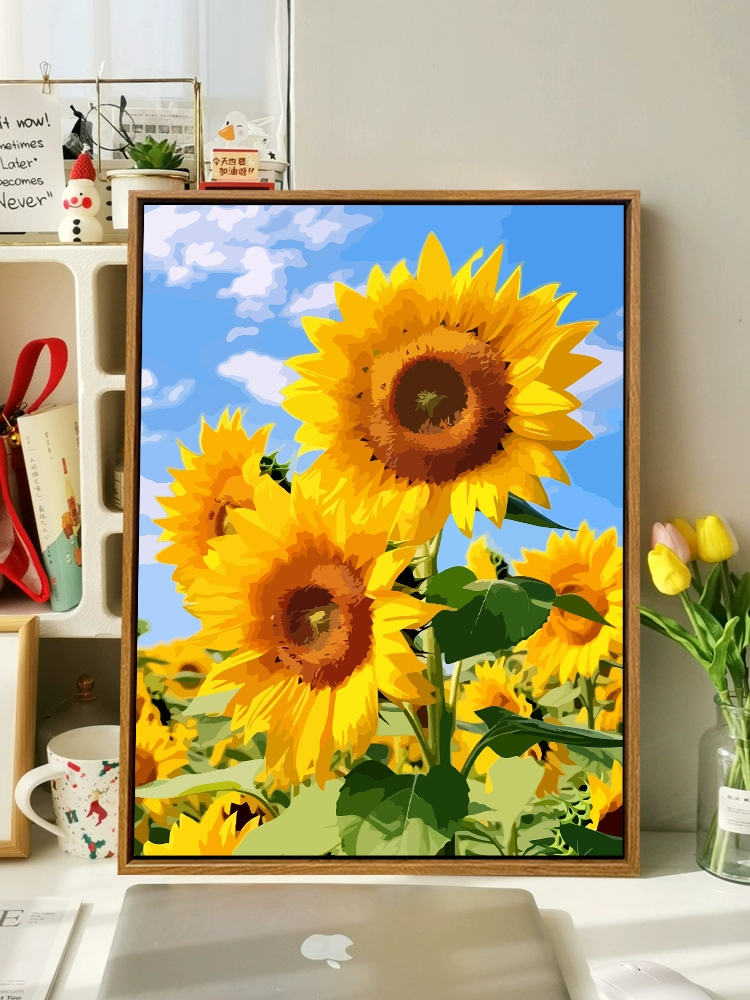 ✅ Цветок подсолнуха: цифровая картина маслом, раскраска своими руками, картина для гостиной, декоративная картина, ручная роспись маслом