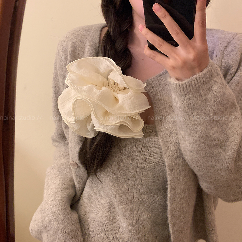 ¡4 pisos super grandes! Negro + blanco encaje plegado de alta sensación collar de cabello de intestino grande relajado francés coreano cuerda de cabello mujer