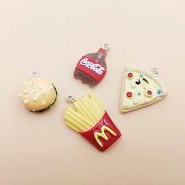 跨境新款 仿真可乐汉堡薯条系列DIY树脂饰品配件 个性手工材料