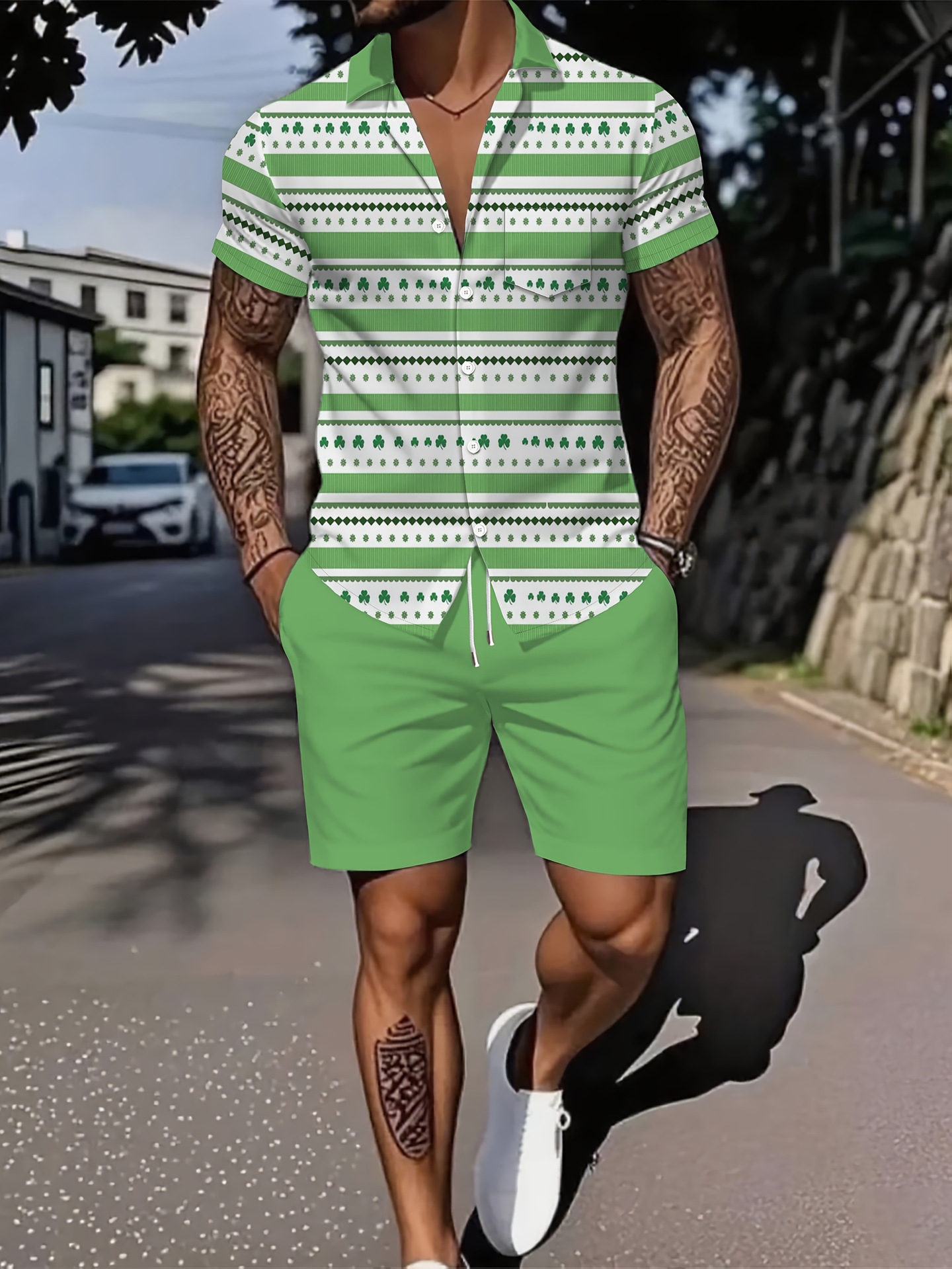 Ensemble deux pièces pour homme : chemise à manches courtes respirante et ample, imprimé lettres, style décontracté idéal pour l'été._voghion.com