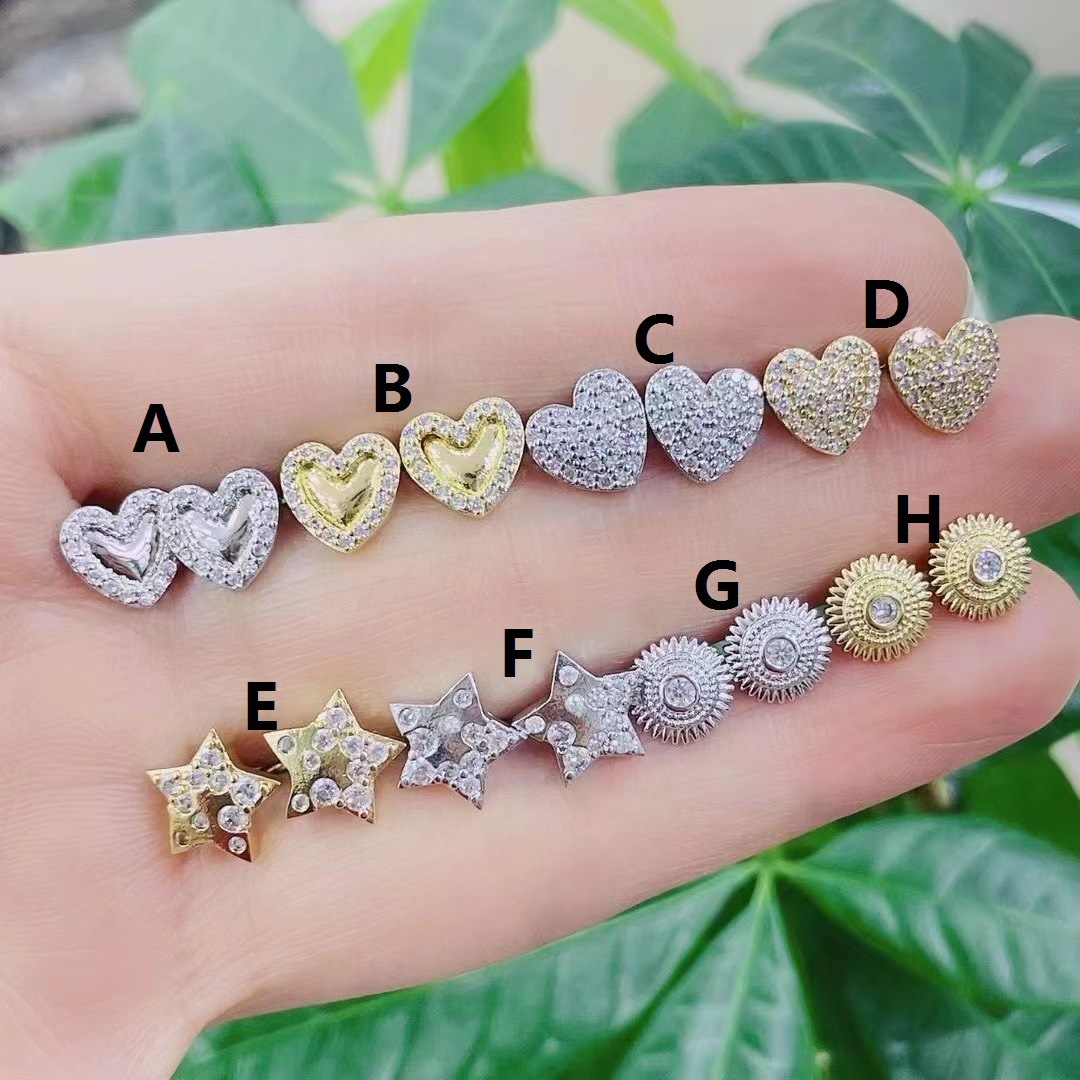 7g Weight Zircon Inlay Material Ear Studs Classification Daily Occasion Copper Material Women's Fashion Sun Star Heart Copper Zircon Ear Studs Metal Stud Earrings