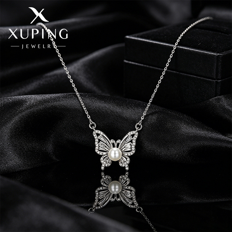 Xuping sol coreano temperamento dulce collar de mariposa aleación de cobre hueco perla mariposa collar de collar clavícula al por mayor
