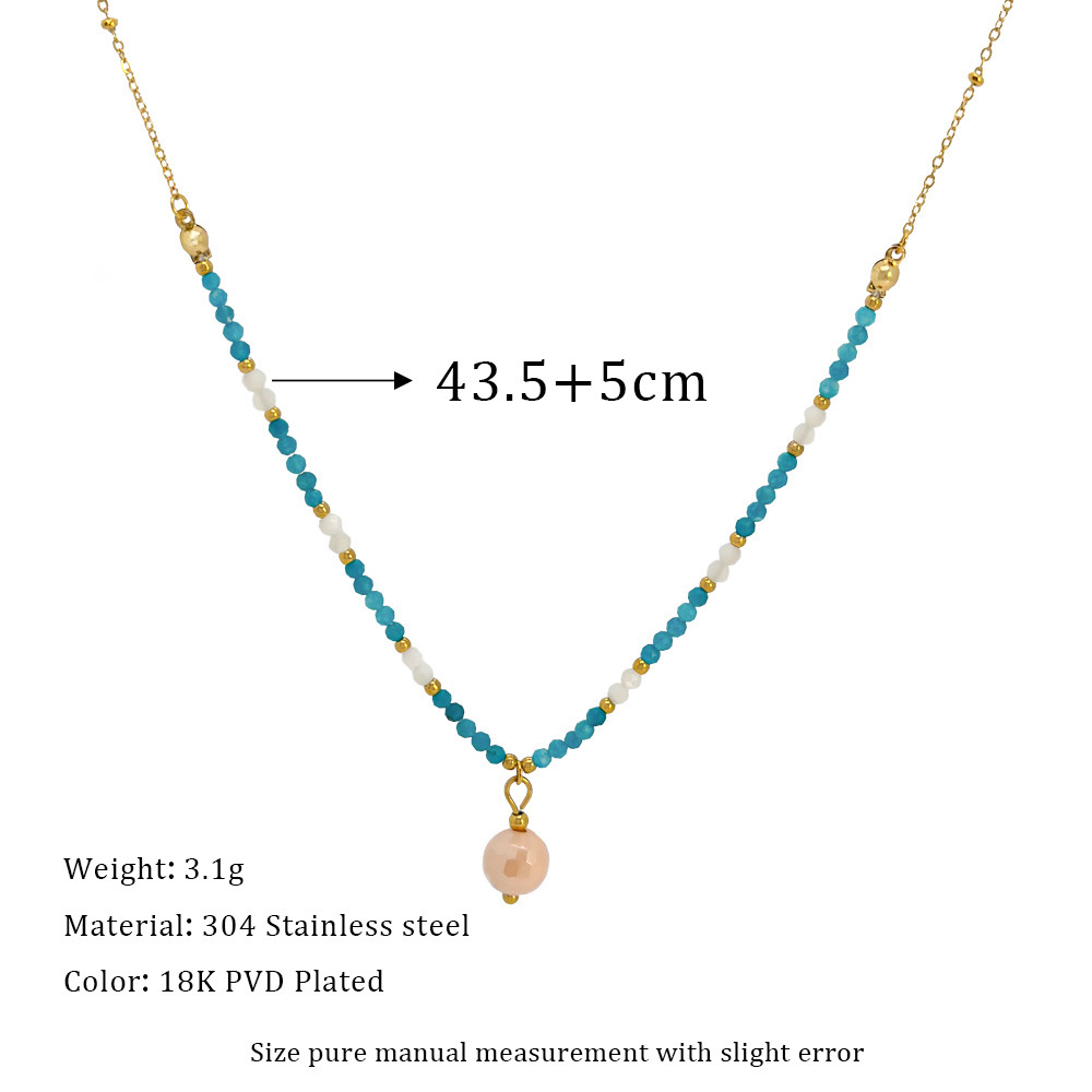 1 Piece Quantity Elegant Geometric 304 Stainless Steel Natural Stone Beaded Chain Cable Chain Pendant Necklace In Bulk