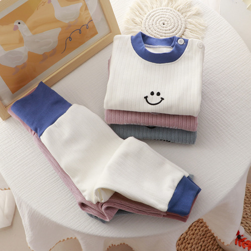Children's high-waisted underwear set, infants and young children's velvet autumn clothes, long johns, girls' and boys' home clothes, Korean version