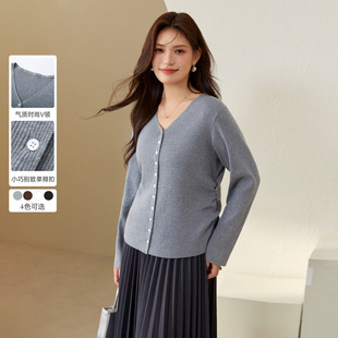 Slim Show plus size Women's Korean Style Simple Gentle Elegant V-neck Slim Sweater Chubby mm2024 Autumn New Style