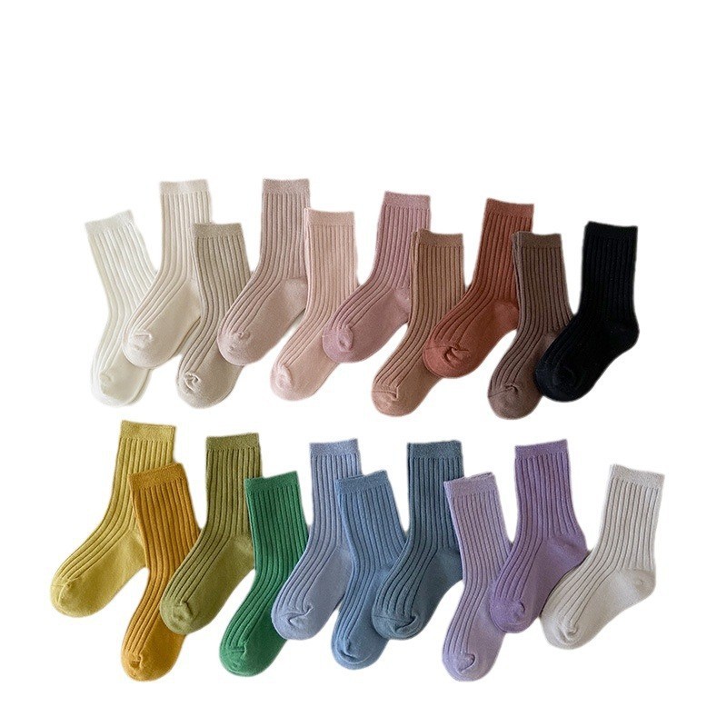 1265 calcetines para niños entrega de una pieza primavera nueva aguja doble calcetines de algodón liso niños y niñas calcetines de color sólido al por mayor