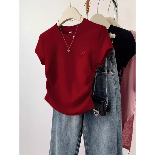 Red short summer design fitted short sleeve T-shirt