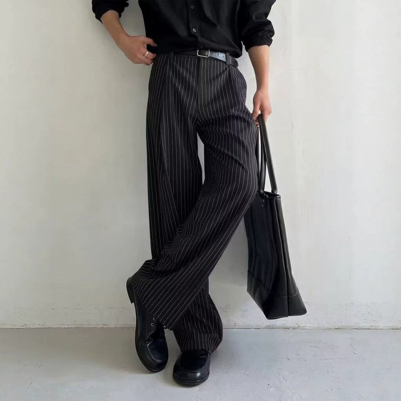 Cross-Border Striped Suit Pants for Men, Summer and Autumn Style, Loose Fit, High-End Casual Trousers, Versatile Long Pants