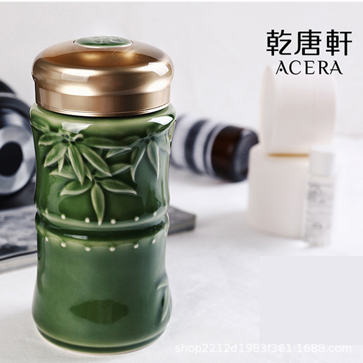 乾唐轩活瓷厂家直销竹系列陶瓷杯随手杯单层370ml