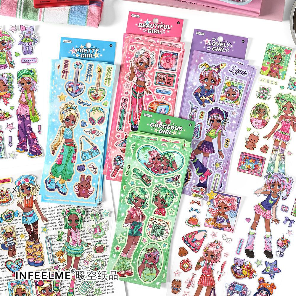 Infeel.me Papel sintético adhesivo seis piezas de cinta adhesiva personaje de vida virtual pegatinas decorativas