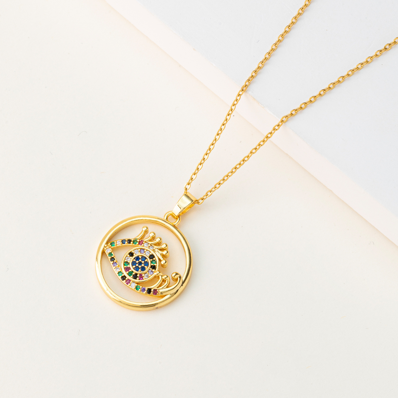 Fashion Devilu0027S Eye Stainless Steel Plating Inlay Artificial Gemstones Pendant Necklace 1 Piece