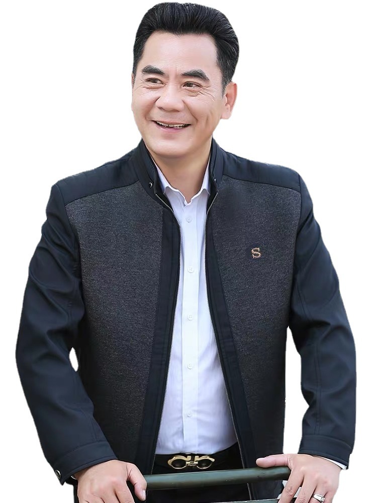 Abrigo de primavera y otoño para hombres de mediana edad y ancianos 2020 otoño e invierno con forro polar engrosado cuello de pie abrigo de padre chaqueta de hombre