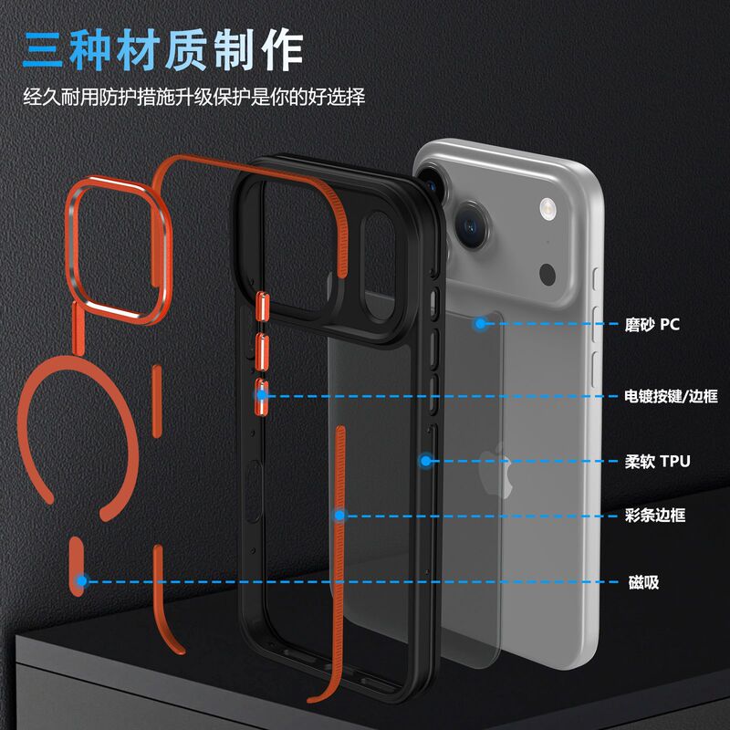 适用iPhone17Promax磁吸手机壳双色磨砂防撞条纹苹果16肤感保护壳|undefined