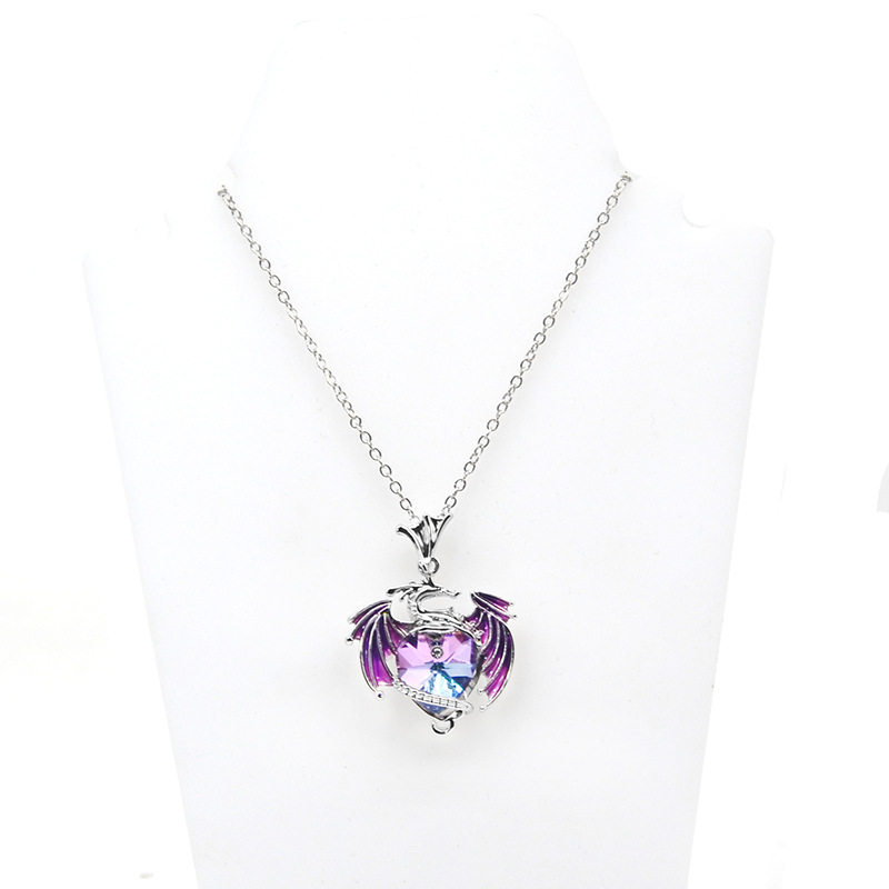 1 Piece Fashion Heart Shape Dragon Alloy Plating Inlay Artificial Gemstones Women's Pendant Necklace display picture 4