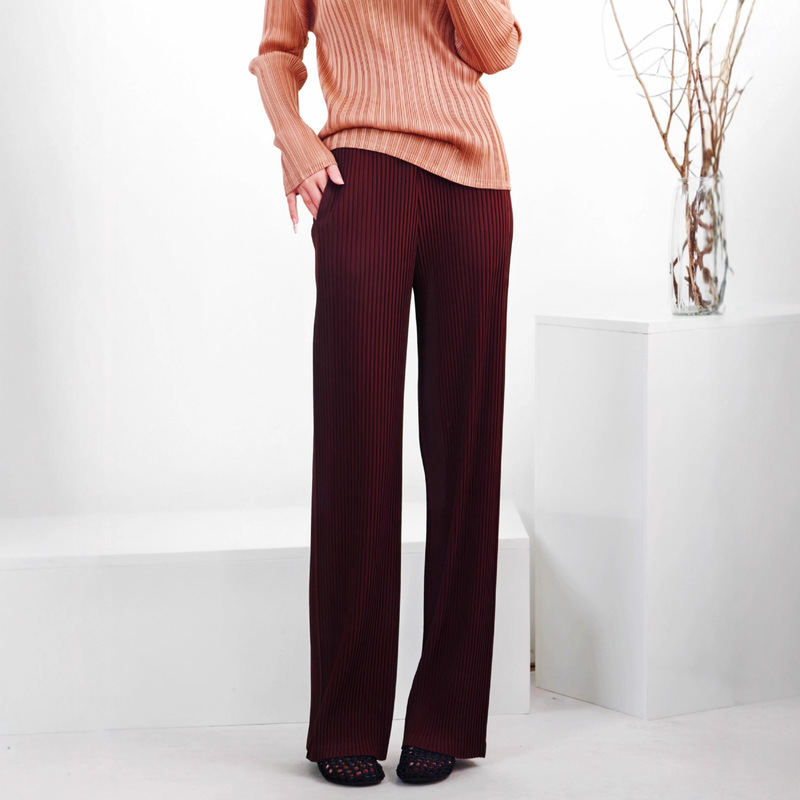 Japanese-Style Thick Toothpick Pants, Miyake Drape, Leg-Lengthening, Versatile, Height-Enhancing, Slimming, Casual High-Waisted Straight-Leg Wide-Leg Pants for Women