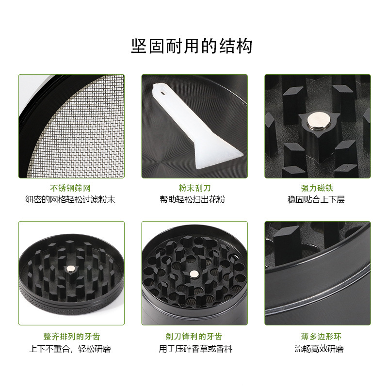 Venta directa de fábrica Molino de tabaco plano de cuatro capas de aleación de zinc transfronterizo Molino de tabaco personalizado