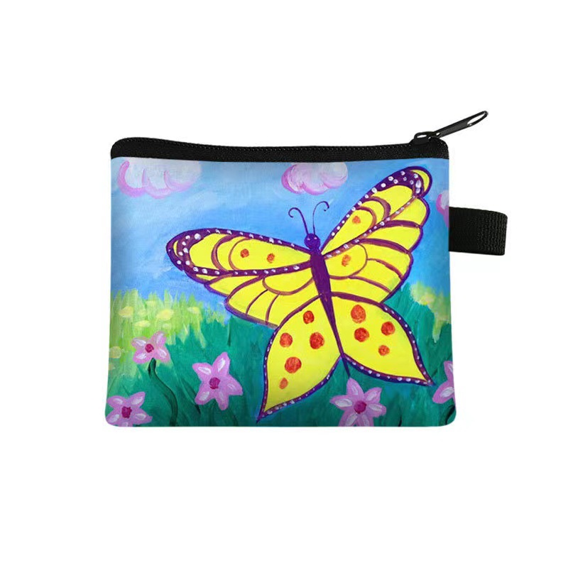 Nuevo monedero con estampado de mariposa para niños, bolso de tarjeta portátil para estudiantes, bolso de almacenamiento con llave de moneda, embrague de poliéster