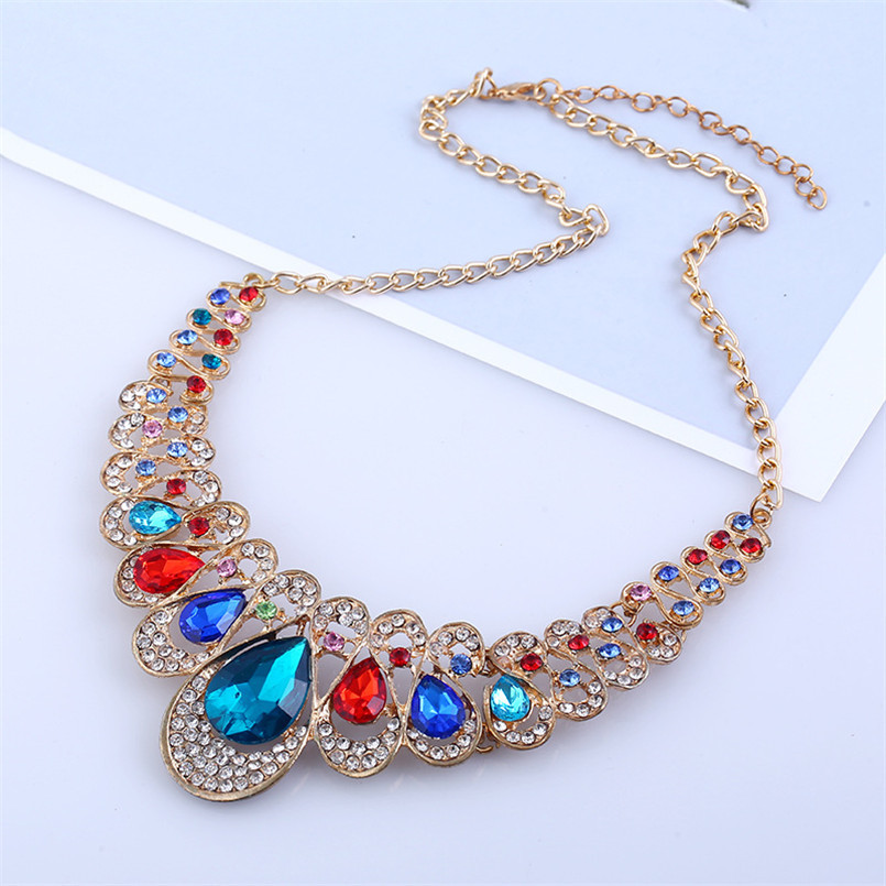Joyería transfronteriza explosión Amazon venta caliente gran collar de gemas conjunto de pendientes de orejas Europa y América temperamento exagerado de moda diamantes flash image 4
