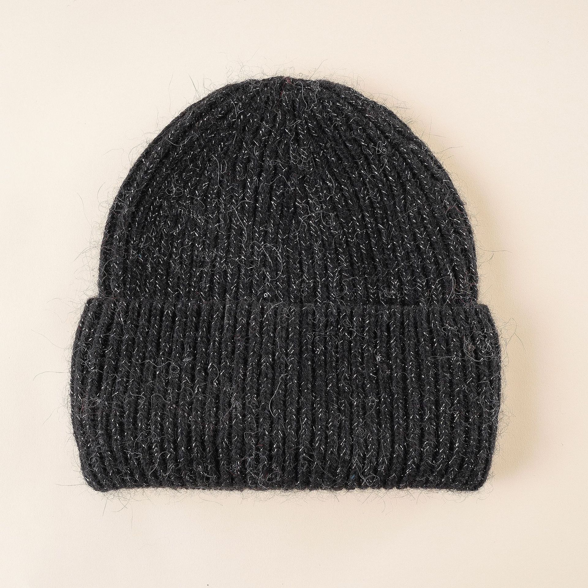 Sombrero de las mujeres Otoño e Invierno estilo coreano simple lana sombrero invierno cálido dedo gorra engrosada seda color mezclado de punto sombrero moda